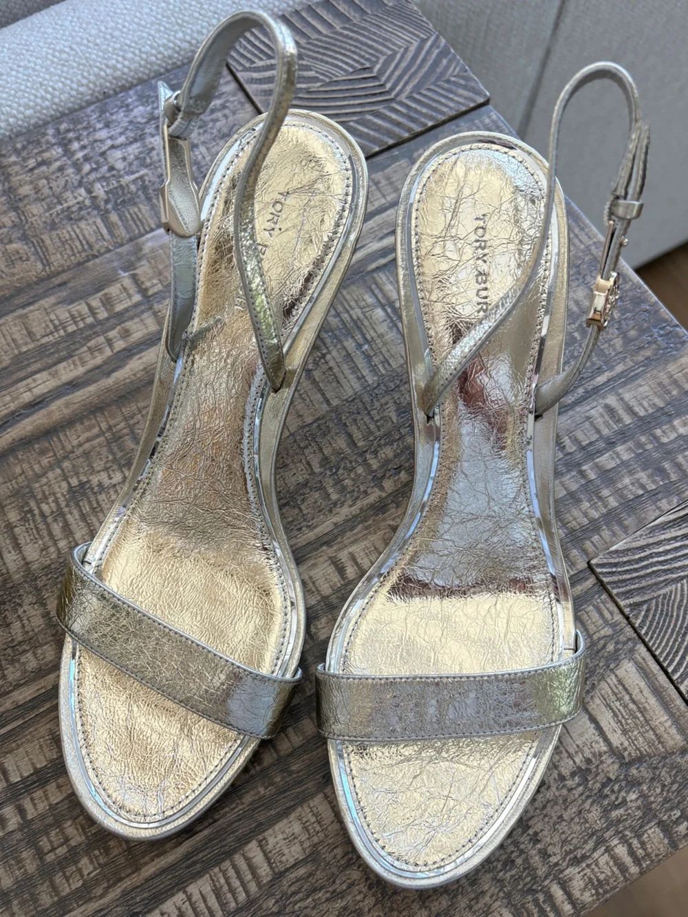 Tory Burch Metallic Gold Strappy Heeled Sandals